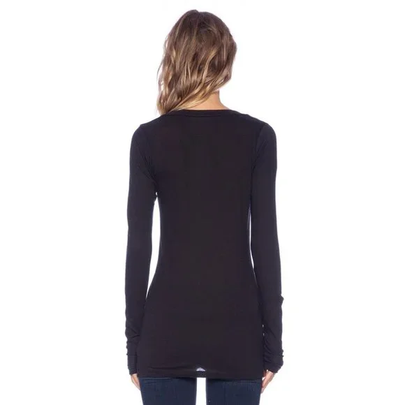 LNA Long Sleeve Deep V-Neck Top Black Size XS - Picture 3 of 3